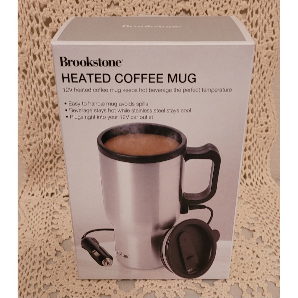 Brookstone Heated Coffee Mug 12V (Brand New) 13 Ounce. Fits Most Cup Holders.